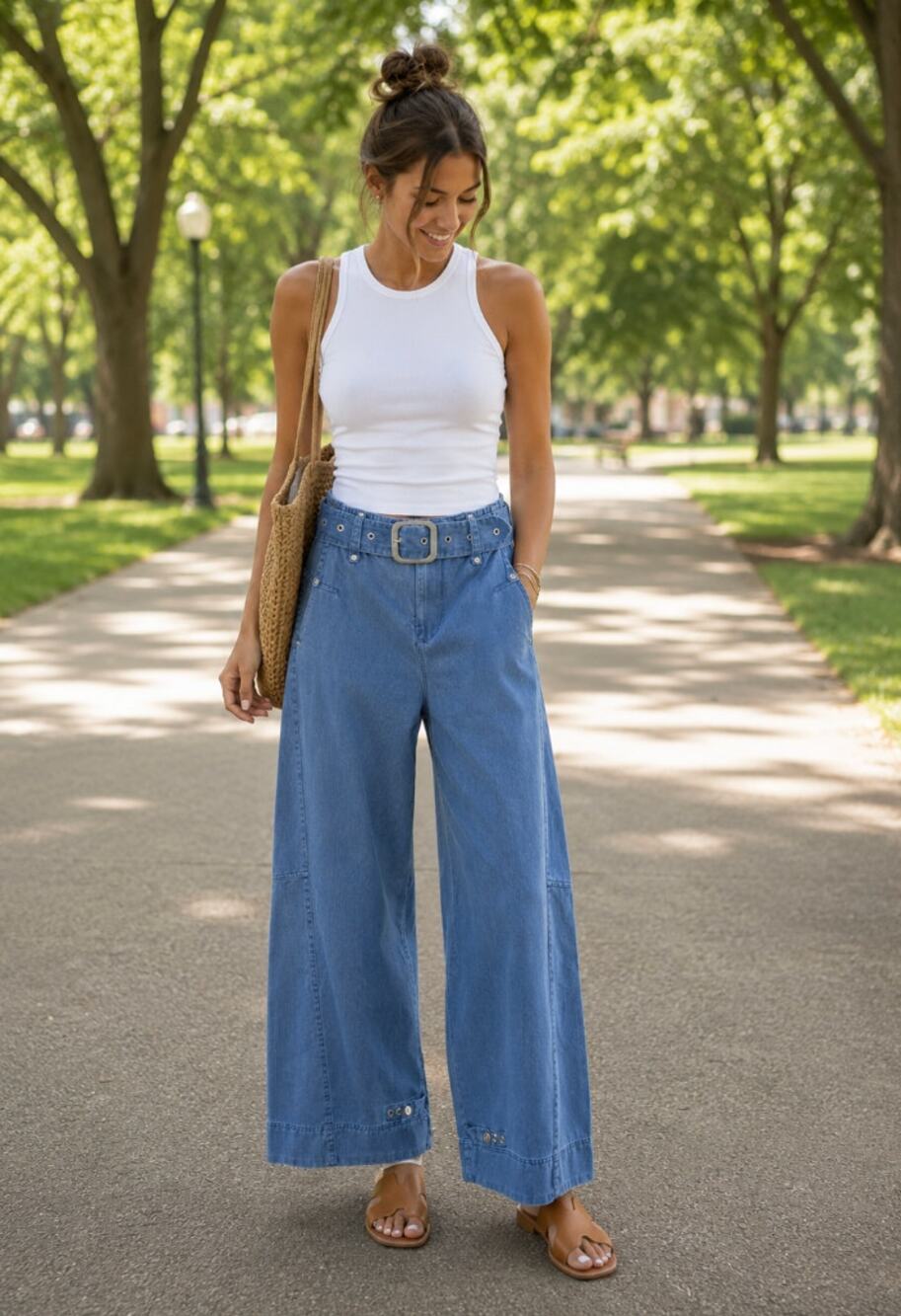 FREE PEOPLE Sloane Belted Blue Wide Leg Pants Size Small